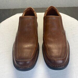 Clarks 14885  Mens Brown Leather Slip On Dress Loafers Shoes Size 12M Square Toe